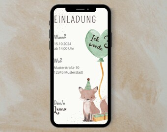 Digital birthday invitation, Whatsapp invitation, sustainable invitation, animal invitation, children's birthday