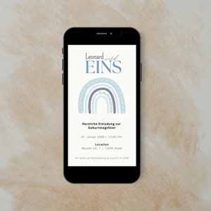 Digital 1st Birthday Invitation, Whatsapp Invitation, Sustainable Invitation, Rainbow Invitation, Blue Invitation