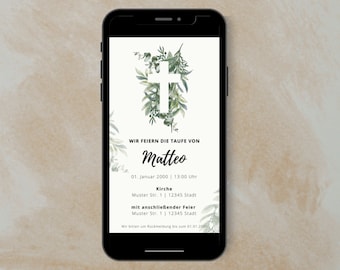 Digital baptism invitation, whatsapp invitation, sustainable invitation, baptism invitation, eucalyptus invitation