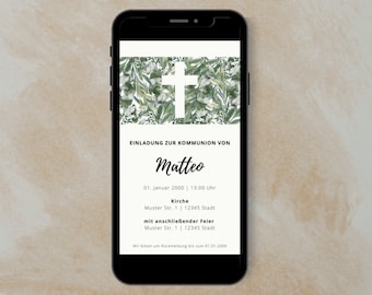 Digital invitation for baptism/communion/confirmation, whatsapp invitation, sustainable invitation, baptism invitation, eucalyptus invitation