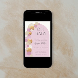 Digital invitation baby shower, baby shower, sustainable invitation, whatsapp invitation, online invitation, pink, pastel, gold