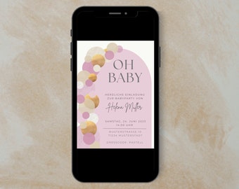 Digital invitation baby shower, baby shower, sustainable invitation, whatsapp invitation, online invitation, pink, pastel, gold