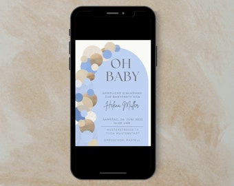 Digital invitation baby shower, baby shower, sustainable invitation, whatsapp invitation, online invitation, blue, pastel, gold