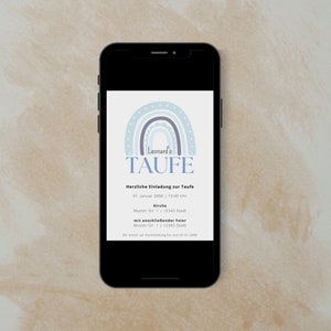 Digital baptism invitation, Whatsapp invitation, sustainable invitation, baptism invitation, rainbow invitation blue