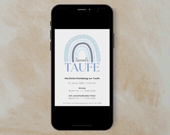 Digital baptism invitation, Whatsapp invitation, sustainable invitation, baptism invitation, rainbow invitation blue