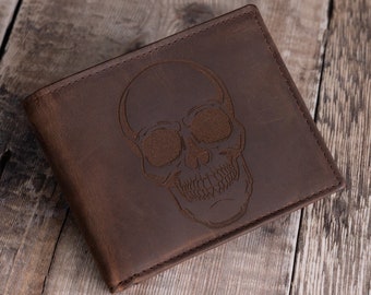 Personalised Men's Skull Wallet, Genuine Brown Leather Death Wallet, Personalized Gift for him Boyfriend, Husband, Dad,  Father's Day Gift