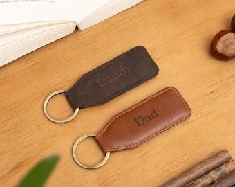 Personalised Leather Keyring, Custom Car Keychain, Brown, Tan Leather Keyholder, Personalized Gift for Him, Dad, Husband, Father's Day Gift
