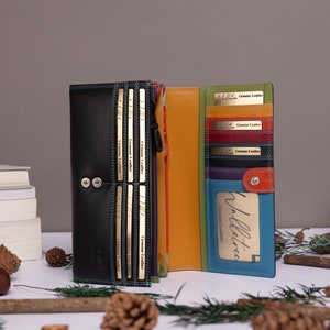 Gepersonaliseerde grote leren damesportemonnee met kaarthouder, broekzak met rits, gepersonaliseerde lederen damesportemonnee, cadeau voor haar, moeder