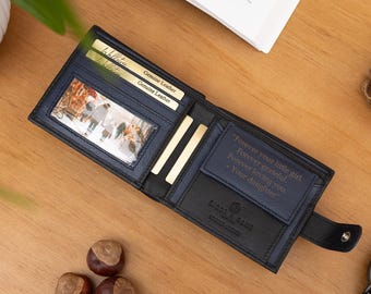 Father's Day Gift for Dad, Personalised Men's Wallet, Genuine Soft Black & Navy Leather Wallet, Personalized Gift for Him, Boyfriend,Husband