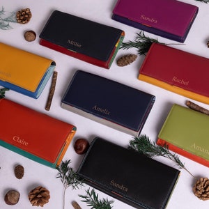 Damen Geldbörse, personalisierte Damen Leder Geldbörse mit Kartenhalter, Reißverschluss Münzfach, personalisierte Damen Echtleder Geldbörse, Geschenk für Sie