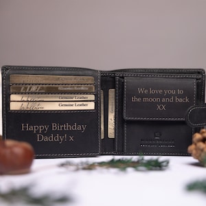 Personalisierte Herren Bifold Brieftasche, echtes Schwarz, Cognac Leder Brieftasche, personalisiertes Vatertagsgeschenk für ihn, Freund, Ehemann, Vater