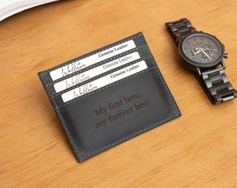 Personalised Men's Card Holder Brown Leather Wallet, Personalized Engraved Gift for him, Boyfriend, Husband, Dad, Best Man, Fathers Day Gift