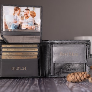 Carteira masculina personalizada gravada, carteira de couro preto macio genuíno, presente personalizado para ele, namorado, marido, pai, presente de dia dos pais
