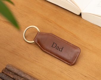 Father's Day Gift for Dad, Personalised Leather Keyring, Custom Keychain for men, Brown Leather Keyholder, Personalized Car, house, Keychain