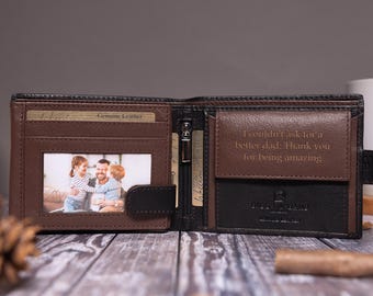 Personalised Men's Wallet, Genuine Soft Black Leather Wallet, Personalized Custom Engraved Father's Day Gift for Him, Boyfriend, Dad,Husband