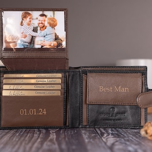 Personalisierte gravierte Herrenbrieftasche, echtes, weiches, schwarzes Leder, personalisiertes Geschenk für ihn, Freund, Ehemann, Vater, Vatertagsgeschenk