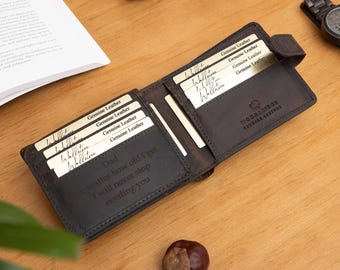 Portafoglio da uomo personalizzato, portafoglio in pelle inciso, portafoglio a due ante in pelle marrone, regalo personalizzato per lui, fidanzato, marito, papà, regalo di nozze