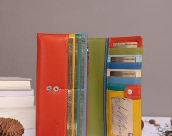Christmas Gift for her, Mum Personalised Ladies Large Leather Purse With Card Holder, Zip Coin Pocket, Women's Genuine Leather RFID Wallet
