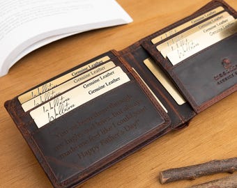Personalized Engraved Men's Wallet, Bifold Brown RFID Leather Wallet, Personalised Card Holder Wallet, Christmas Gift for Dad, Him, Husband
