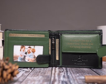Personalisierte Herren Geldbörse, echtes weiches schwarzes Leder Brieftasche, personalisierte Vatertagsgeschenk für ihn, Freund, Ehemann, Papa, Hochzeitsgeschenk