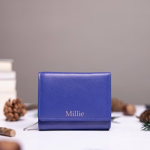 Monedero de mujer, monedero de cuero personalizado para mujer con tarjetero, bolsillo para monedas con cremallera, billetera de cuero genuino personalizada para mujer, regalo para ella