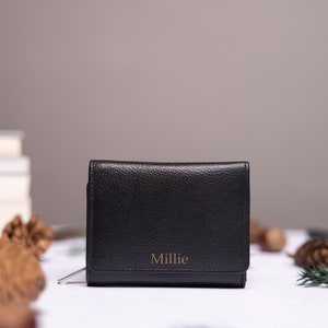 Monedero de mujer, monedero de cuero personalizado para mujer con tarjetero, bolsillo para monedas con cremallera, billetera de cuero genuino personalizada para mujer, regalo para ella