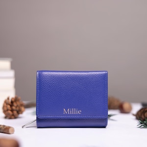 Damen Geldbörse, personalisierte Damen Leder Geldbörse mit Kartenhalter, Reißverschluss Münzfach, personalisierte Damen Echtleder Geldbörse, Geschenk für Sie