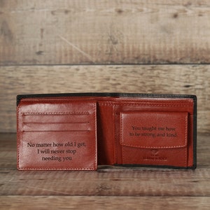 Portefeuille personnalisé pour homme, véritable portefeuille en cuir souple noir et marron, cadeau personnalisé pour lui, petit ami, mari, papa, cadeau de fête des pères