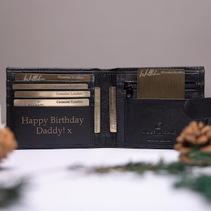 Father's Day Gift, Personalized Men's Leather Wallet, Genuine Soft Black Leather Wallet, Personalised Gift for Him, Boyfriend, Dad, Husband
