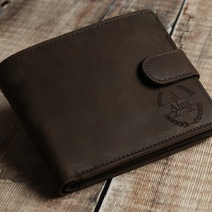 Cartera de cuero personalizada con monograma grabado, cartera personalizada para hombre, regalo para el Día del Padre, monedero.