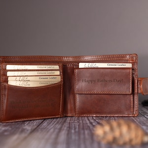 Cadeau fête des pères, portefeuille à deux volets personnalisé pour homme, portefeuille en cuir véritable marron, cadeau personnalisé pour lui, papa, petit ami, cadeau d'anniversaire