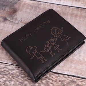 Custom Handwritten Engraving, Personalised Zip Coin Men's Black Leather Wallet With, Gift for Him, Boyfriend, Husband, Father's Day Gift