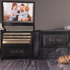 Presente de Dia dos Pais, Carteira Masculina Personalizada, Carteira de Couro Preto Macio Genuíno, Presente Personalizado Gravado para Ele, Namorado, Marido, Pai