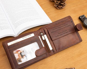 Christmas Gift, Personalised Leather Wallet, Men's Custom Engraved Brown Wallet, Personalized Birthday Gift for him, Boyfriend, Dad, Husband
