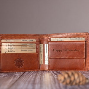 Regalo per la festa del papà, portafoglio bifold personalizzato da uomo, portafoglio in vera pelle marrone, regalo personalizzato inciso per lui, marito, papà, fidanzato