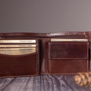 Father's Day Gift, Personalised Men's Bifold Wallet, Brown Real Leather Wallet Personalized Gift for him, Boyfriend,Anniversary Gift for Men