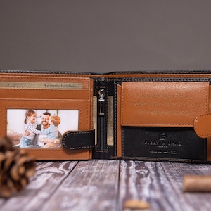 Portefeuille personnalisé pour homme, véritable portefeuille en cuir souple noir, cadeau d'anniversaire personnalisé pour lui petit ami, mari, papa, cadeau de mariage