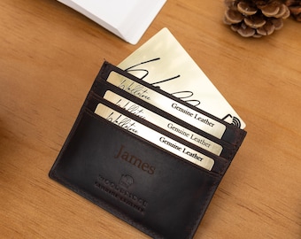 Personalized Card Holder Brown Leather Wallet, Personalised Father's Day Gift for Dad, Boyfriend, Birthday Gift, Anniversary Gift for Him