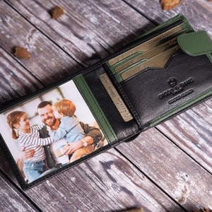 Father's Day Gift for Him, Personalised Men's Wallet, Genuine Soft Black & Green Leather Wallet, Personalized Gift for Boyfriend, Husband