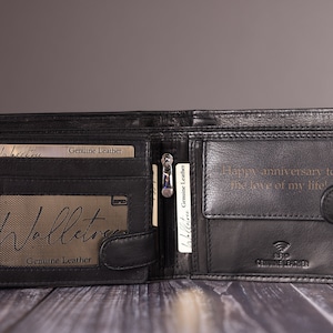 Cartera plegable personalizada para hombre, de cuero negro, regalo personalizado y grabado para el Día del Padre, para papá, él, esposo, novio o aniversario.