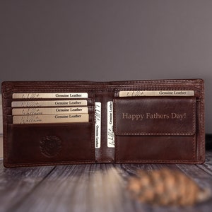 Portafoglio bifold personalizzato da uomo, portafoglio in vera pelle marrone, regalo personalizzato per fidanzato, papà, regalo di anniversario per lui, regalo per la festa del papà