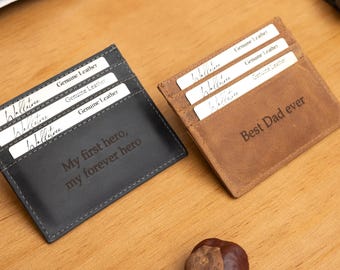 Personalized Custom RFID Card Holder Brown Leather Wallet, Personalised Credit Card Case Holder, Father's Day Gift for Him, Dad, Boyfriend