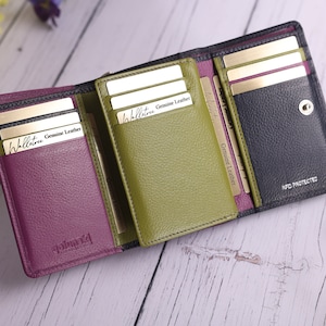 Portafoglio da donna personalizzato, portafoglio da donna in pelle con porta carte, tasca porta monete con cerniera, portafoglio da donna personalizzato in vera pelle, regalo per lei