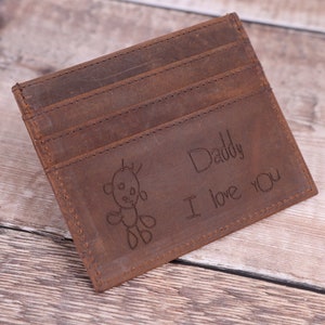 Cadeau fête des pères, porte-cartes personnalisé gravé à la main, portefeuille en cuir marron, cadeau pour papa, lui, petit ami, mari, grand-père