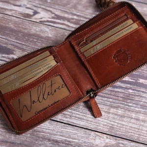 Vatertagsgeschenk, personalisierte Herren-Reißverschlusstasche aus braunem Leder, personalisiertes Geschenk für ihn, Freund, Ehemann, Vater, Geburtstagsgeschenk