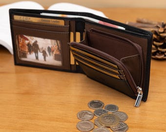 Father's Day Gift, Personalised Men's Zip Coin Leather Wallet, Men's Engraved Wallet, Custom Wallet, Gift for Him, Dad, Boyfriend, Husband