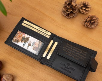 Personalised engraved Men's Wallet, Genuine Soft Black Leather Wallet, Personalized Christmas Gift for him, Men, Boyfriend, Husband, Dad