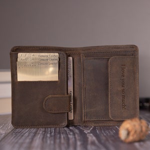 Regalo del Día del Padre, Billetera Triple Personalizada para Hombre, Billetera de Cuero Marrón Auténtico, Regalo Personalizado para Él, Papá, Novio, Esposo