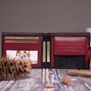 Regalo del Día del Padre para papá, billetera personalizada para hombre, billetera de cuero genuino suave negro y burdeos, regalo personalizado para novio, esposo
