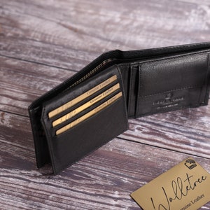 Father's Day Gift, Personalised Men's Leather Wallet, Genuine Soft Black Engraved Leather Wallet, Personalized Gift for Him, Boyfriend, Dad